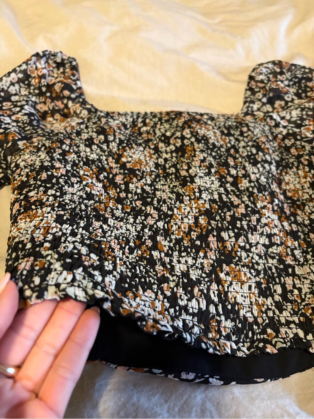 Lulu's Black Floral Square-Neck Puff Sleeve Crop Top - Picture 14 of 16